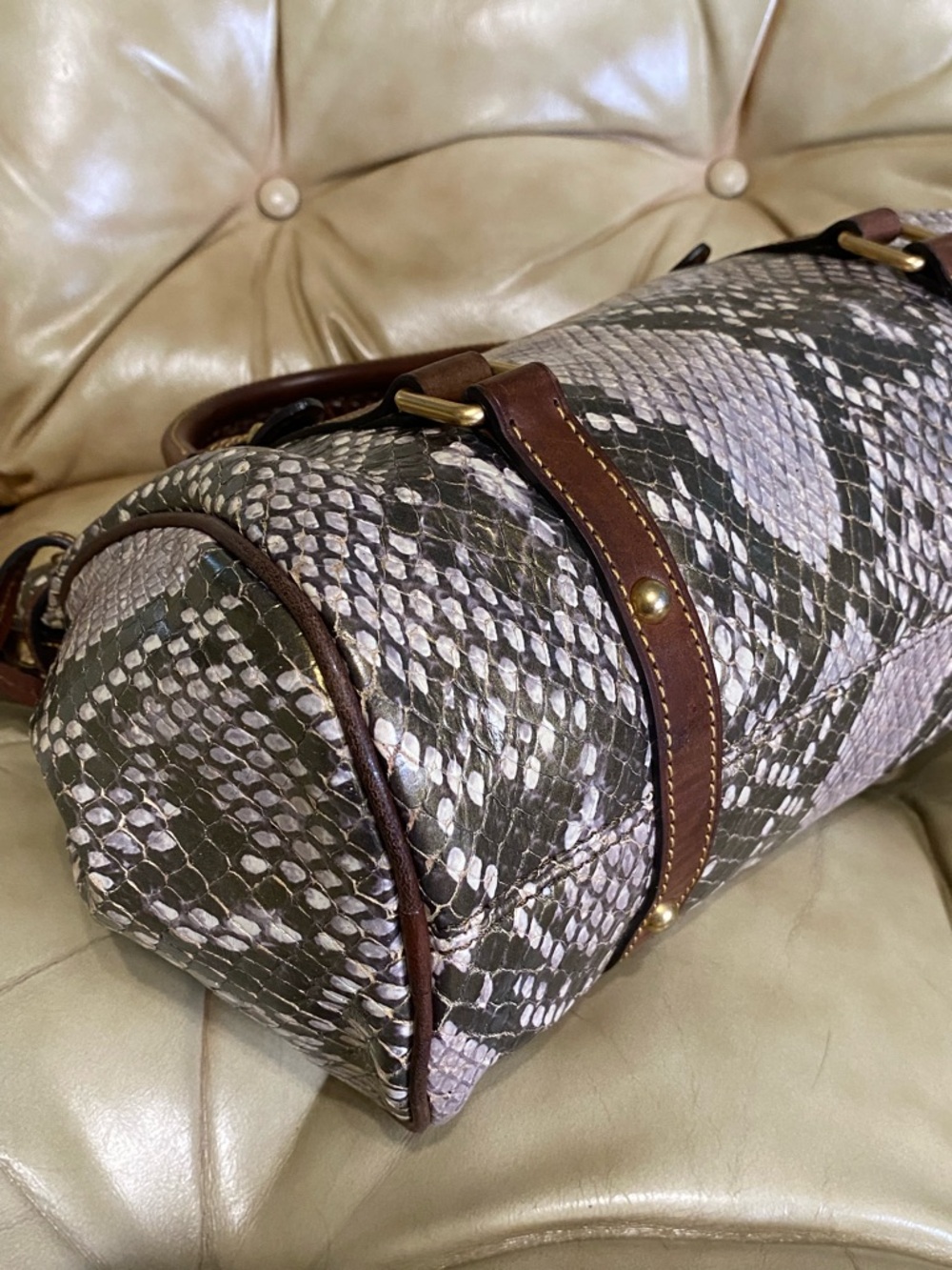 RARE Dooney & Bourke Python Satchel Florentine Gold/Green Leather - Picture 9 of 15